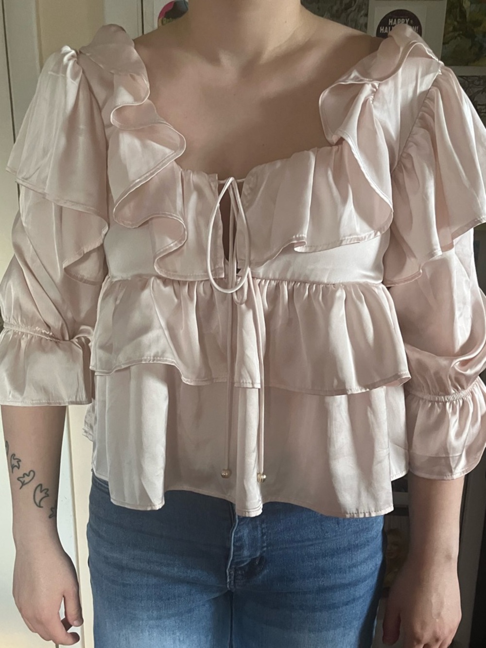 Francesca's Collections Blush Pink Ruffle Peplum Blouse